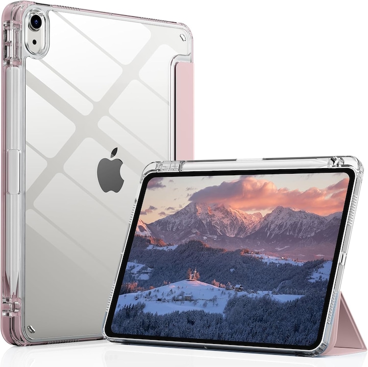 Husa de protectie pentru iPad (A16) 11 generatie de 11 inch 2025, husa pentru iPad 10 generatie de 10, 9 inch 2022, cu suport pentru stilou, husa inteligenta cu suport pliabil in trei, Roz