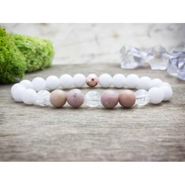 Pink rozé vegyes ásvány karkötő