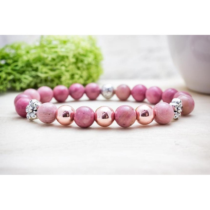 Rodokrozit és illatos rozé ásvány karkötő