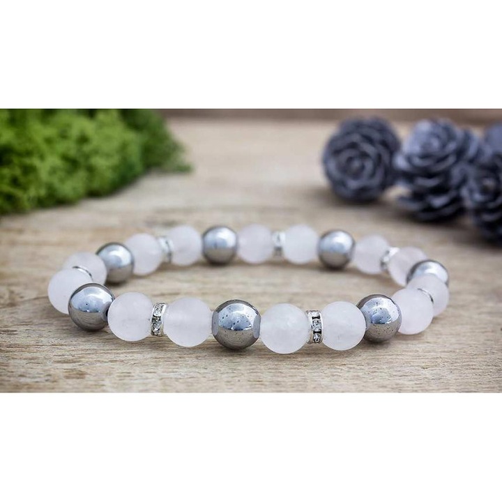 Ezüst rózsa vegyes ásvány karkötő