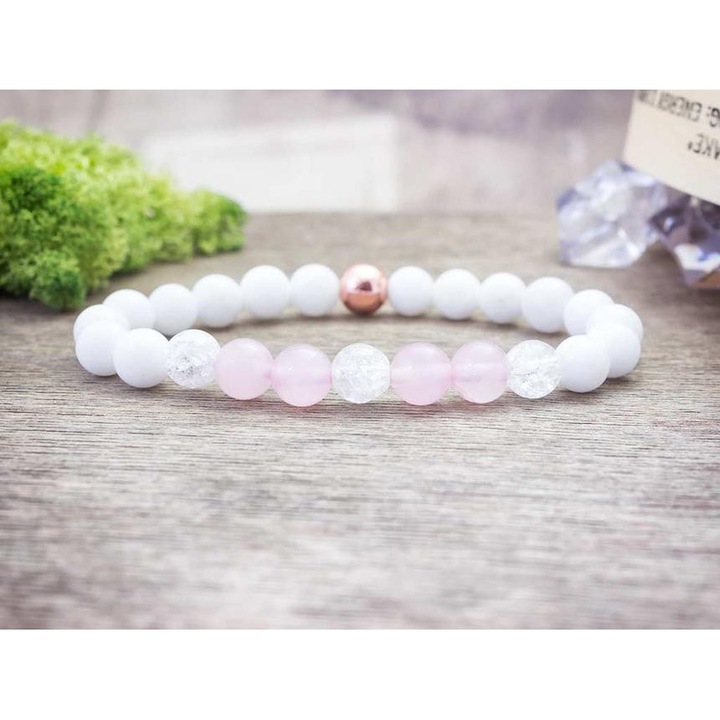 Rózsaszín rozé vegyes ásvány karkötő