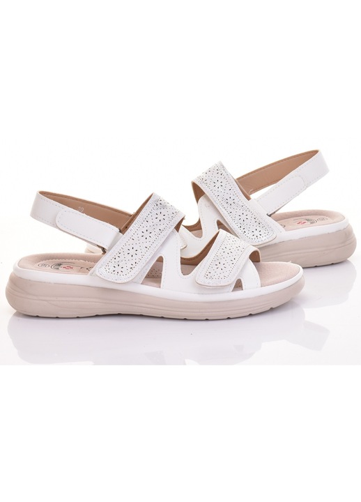 Sandale dama Martinus, confortabile, din piele ecologica, albe, cu inchidere velcro