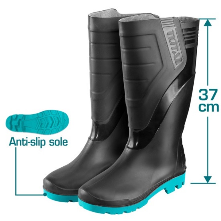 Cizme de cauciuc protectie TOTAL, inalte, negre, N 46