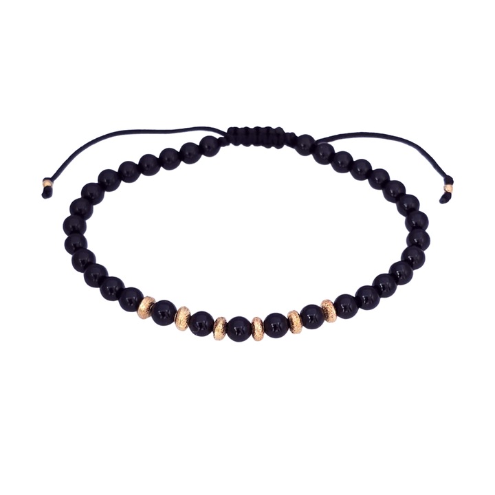 Bratara unisex reglabila Onix Gold Disc, cu cu 6 discuri din argint 925 placat cu aur 14k