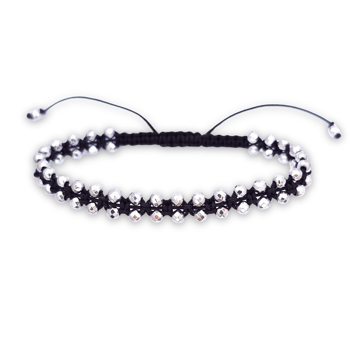 Bratara unisex reglabila Silver Big Disco Ball, cu 56 de bilute din hematit argintiu