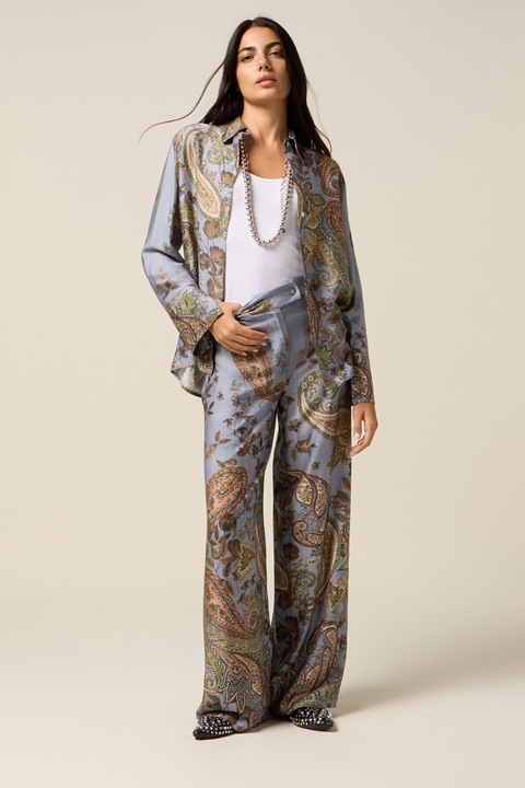 OLTRE, Pantaloni evazati cu model paisley, Multicolor