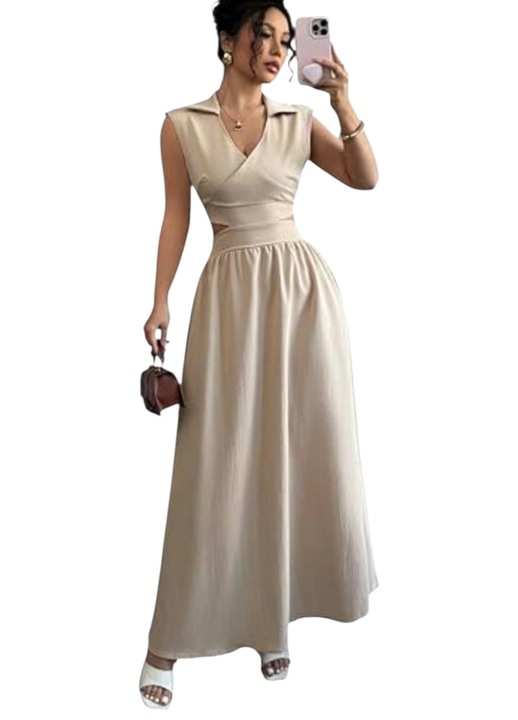 OEM Maxi ruha, lenvászon, nyári modell, khaki, S