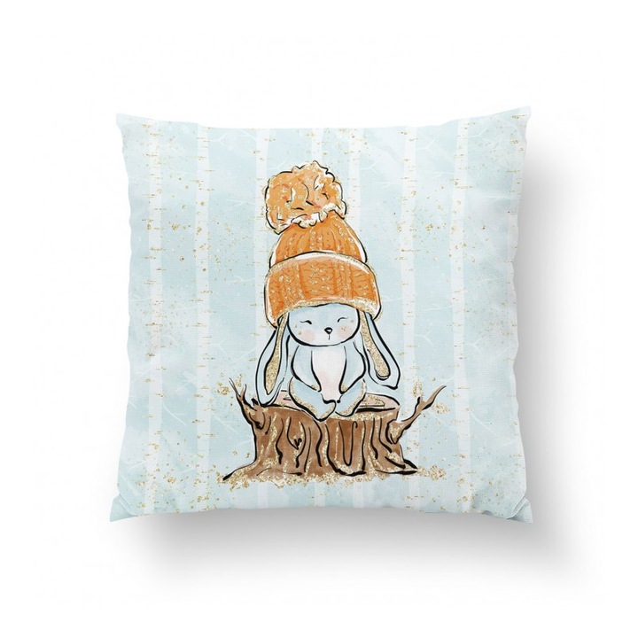 Material textil, Panou de bumbac 38x38 cm Iepure pe un bustean, bumbac 100%