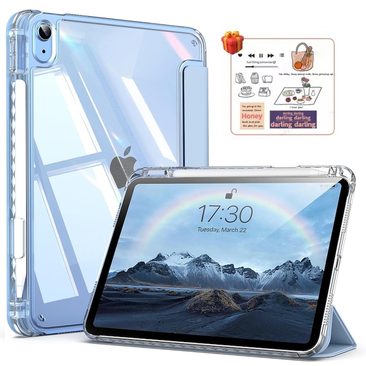 Husa protectie tablete, Rezistenta la socuri, Pentru iPad iPad (A16) 10th/11th Generation (10.9/11 Inch), Cadou autocolante, husa DIY pentru tableta, Albastru ciel