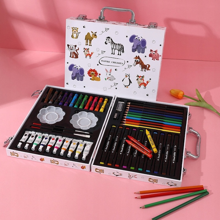 Set artistic pentru copii Golderia, 68 elemente, culori variate, valiza practica