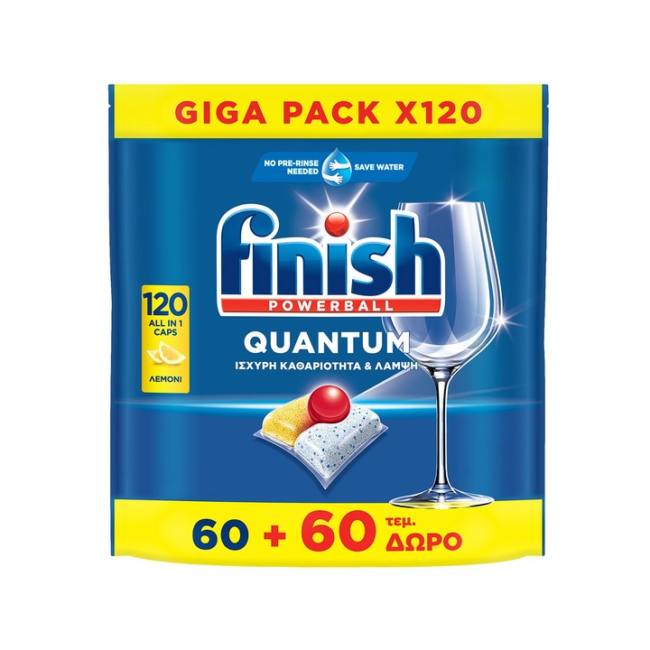Finish таблетки за съдомиялна машина 60+60 бр. Quantum Lemon