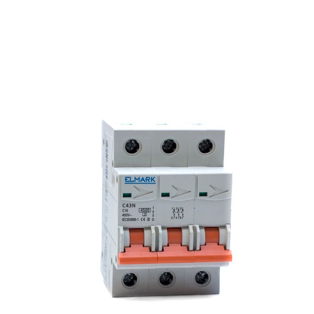 Siguranta automata tripolara Elmark, C43N, 16A, 3P, 4.5KA, Curba C