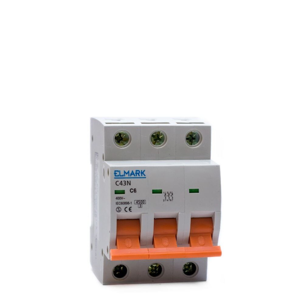 Siguranta automata tripolara Elmark, C43N, 6A, 3P, 4.5KA, Curba C