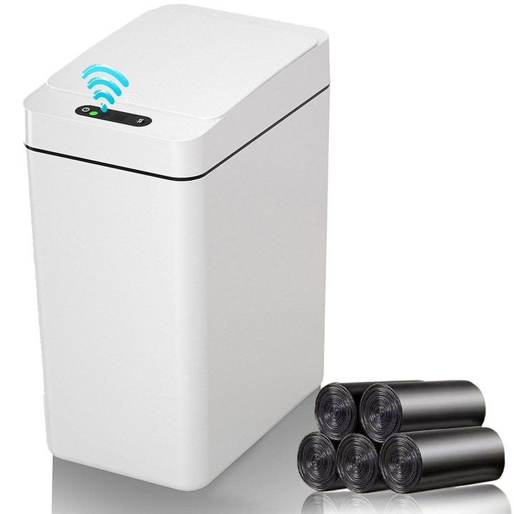 Cos de gunoi automat, SWJOYOL, 11L, senzor de miscare, alb, 23x32cm