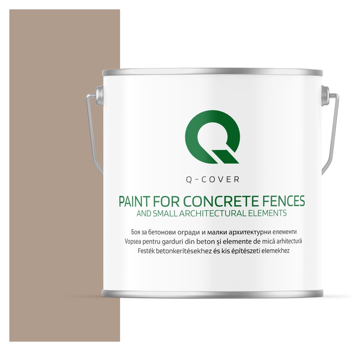 Vopsea pentru garduri din beton si elemente de mica arhitectura, Q-COVER, Nuc deschis F534, mat, Rezistent la UV, Uscare rapida, Termorezistenta, Antimucegai, Pe baza de apa, Rezistenta la intemperii, 5L