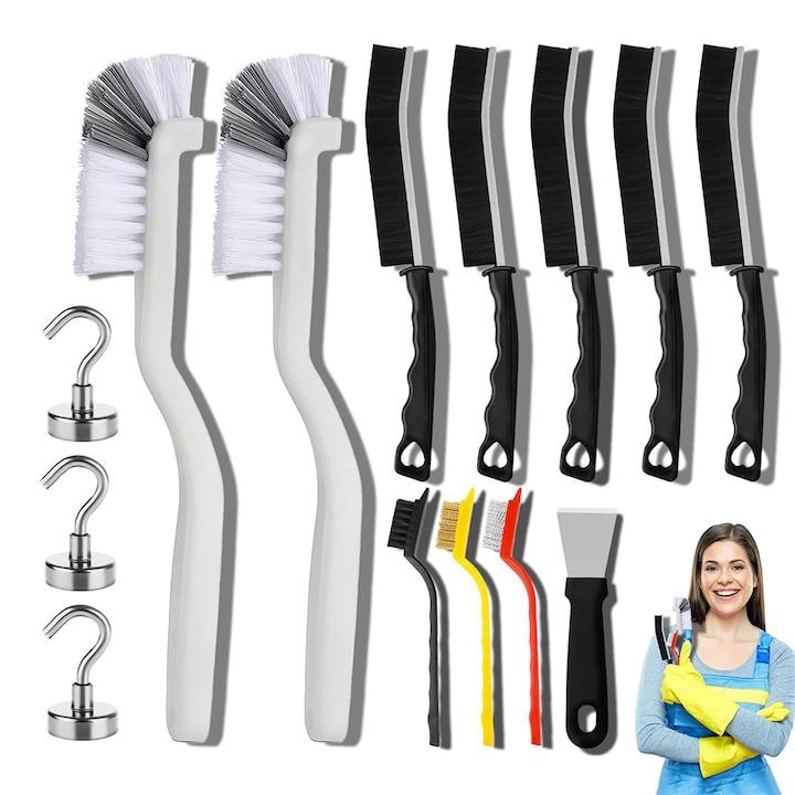Комплект от 14 четки за почистване на цепнатини, Swjoyol, аксесоари за почистване с твърд косъм за кухня, баня, ъгли, фуги, мивка, чаша, чайник, бутилка, блендер