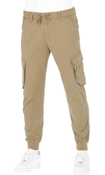 Pantaloni Cargo Barbati cu Mansete si Talie Elastica – Confortabili, Stil Jogger – Bumbac cu Elastan, Bej, Marimea XS