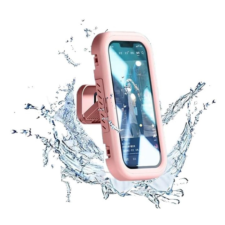 Suport birou pentru telefon Phone Holder (LC 999) Wall Box Case, Anti Fog, Retractable, Adjustable, Waterproof, for 4 7inch Phones Roz