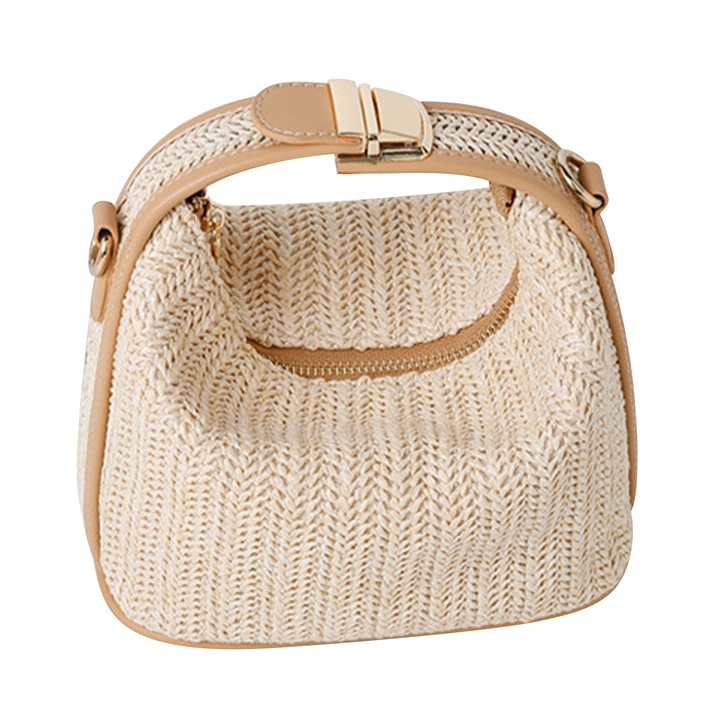 Szalmatáska, hétköznapi modell, bézs, 12x20x11cm