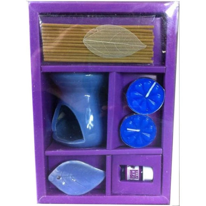 Комплект за ароматерапия Goliath, 11 ароматни пръчици, етерично масло, керамичен държач, 8x13x20 см, лилав