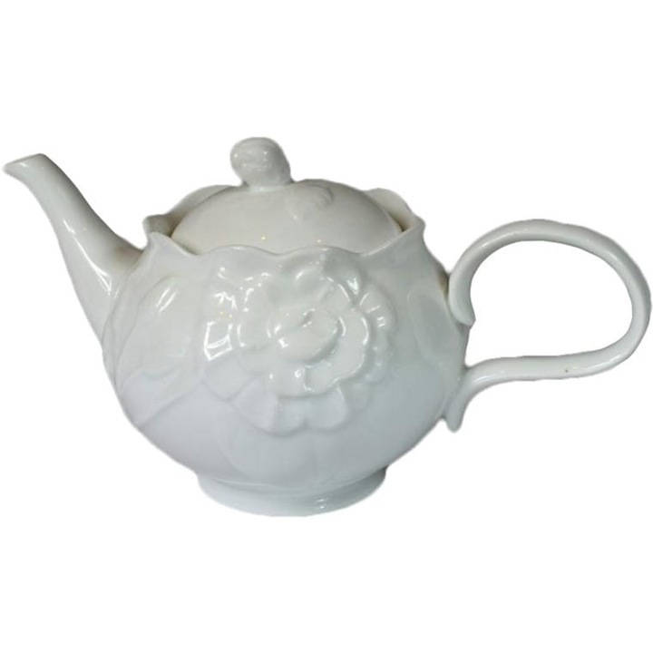 Goliath teáskanna, fehér, 1l, 15cm, rózsaszín díszítéssel, szettben is kapható