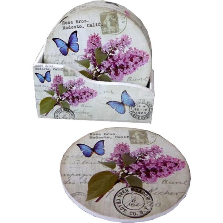 6 darabos kerek fa italtartó készlet, Goliath, 10,5 cm, natúr mintázat