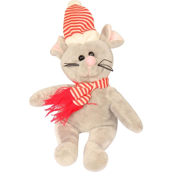 Плюшена играчка, Голиат, сива мишка, 20 см, с червен шал