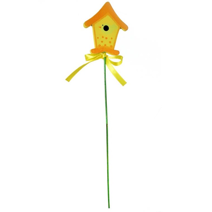 Madárház dekoráció, Góliát, 28 cm, fa, sárga