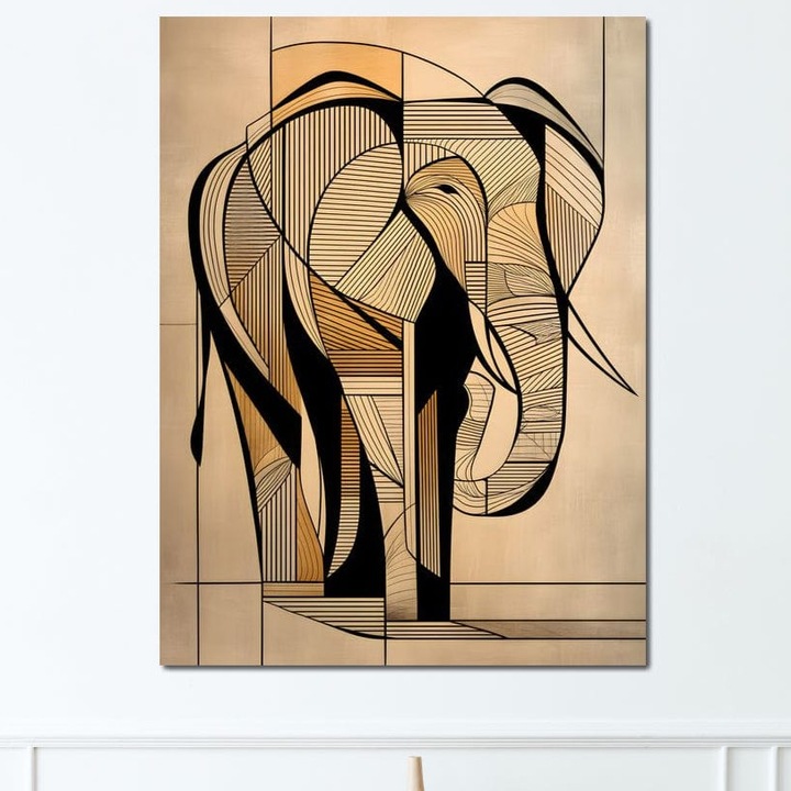 Tablou Canvas Premium, LuxCanva® M1321, Contururi Naturale, 90 X 120 CM, Panza Bumbac 100% 400g/m2, Sasiu Lemn, Forme, Linii, Geometric, Elefant, Arta Abstracta, Cubism, Modern, Contur, Desen, Creativ, Birou, Living, Camera Copil