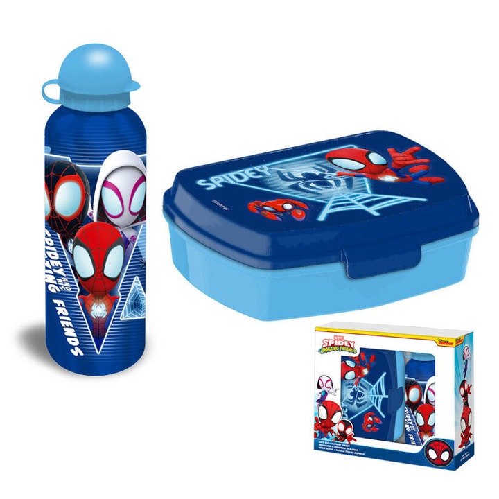 Set cutie sandwich Spiderman Blue Web + sticla de apa din aluminiu