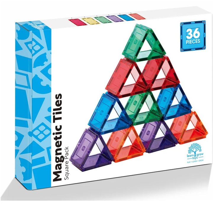 Learn & Grow mágneses építőkészlet - négyzet alakú csomag, 36 darab