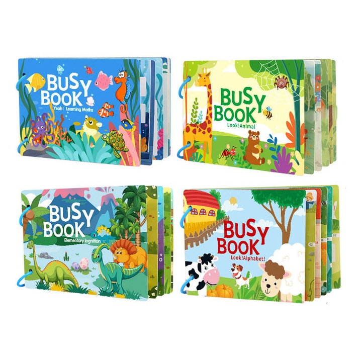 Set 4 carti educationale cu stickere, Garsonal, reutilizabile, imprimeuri cu animale, 40 de coli, 0-4 ani