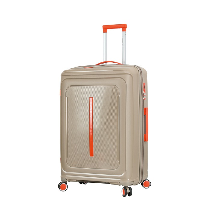 Troler mare extensbil Lee Cooper LC33403, 77x51x30 cm, bagaj de cala, 100%polipropilena, cifru, 4 roti 360°, auriu