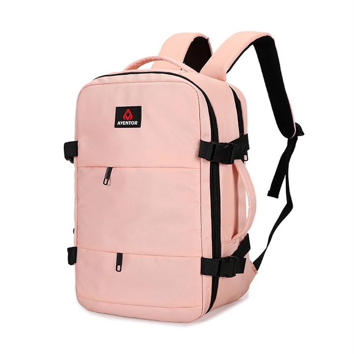 Раница за пътуване Aventor AV201, ръчен багаж Ryanair/Wizz Air, 40x25x20 см, полиестер, дръжка тип чанта, розова