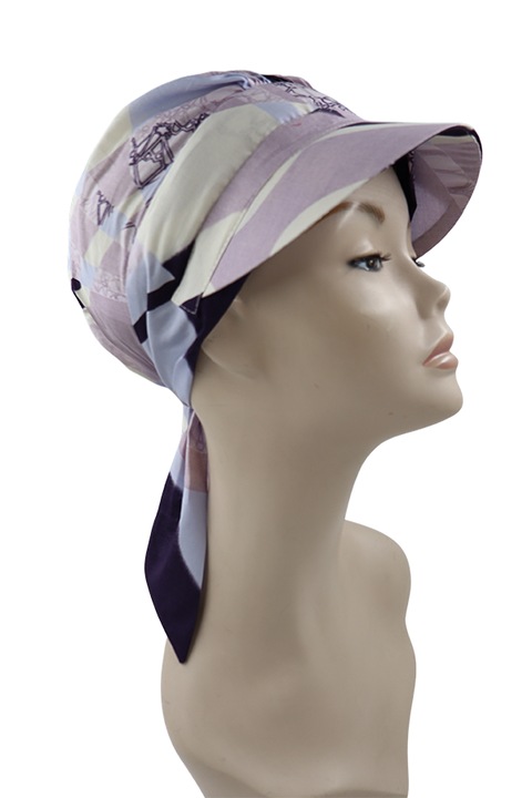 Turban femei, Atelier de Creation Lidia, Cleo C/56, bumbac organic, patchwork violet, 56-58 cm