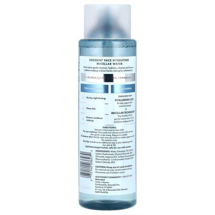 Eucerin hidratáló micellás víz, 400 ml, illatmentes, minden bőrtípusra