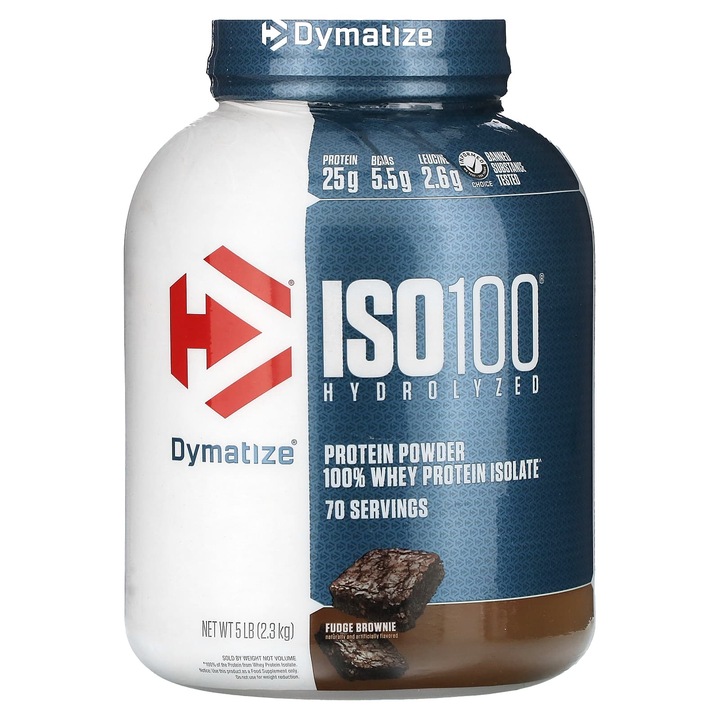 Izolat proteic din zer Dymatize ISO100, fudge brownie, 2,3 kg, 25 g proteine per portie, fara gluten
