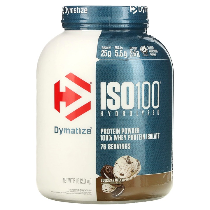 Dymatize, ISO100, 100% izolat proteic din zer, 25g proteine, 2,3 kg, ciocolata si smantana