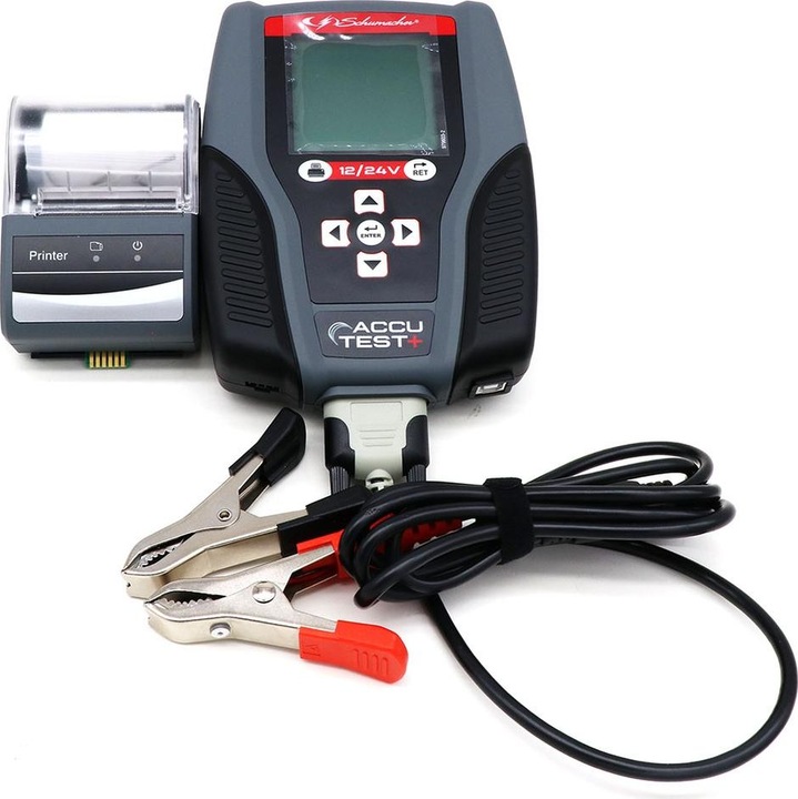 Professzionális akkumulátorteszter és töltőrendszer-elemző Schumacher™ Accutest+ 12/24V nyomtatóval és prémium táskával