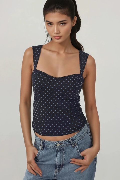 Maiou dama, HiCCUP, cu imprimeu, textil, albastru