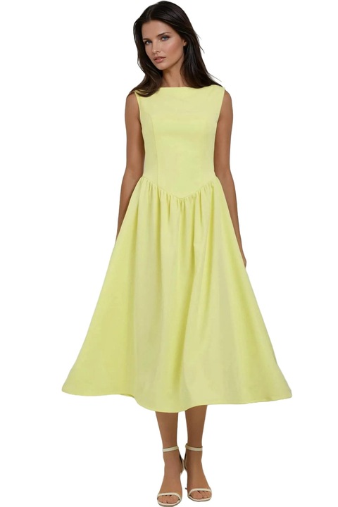 Миди рокля A, HiCCUP, Жълта, Текстил