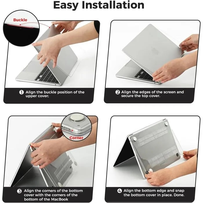 Husa compatibila cu MacBook Air 15 inch 2025 2024 2023, M4 A3241 M3 A3114 M2 A2941, cu folie de protectie pentru ecran si capac pentru tastatura