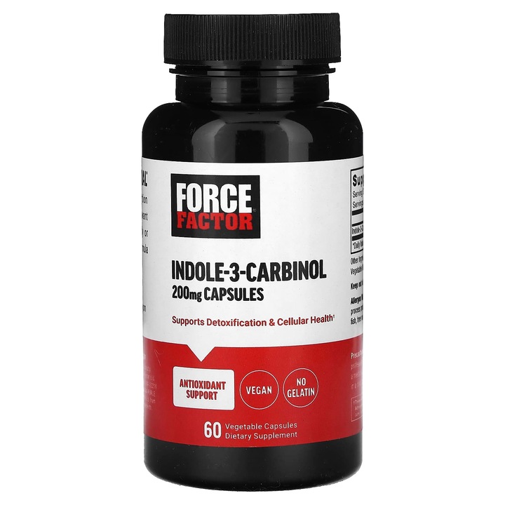 Force Factor, Indolo-3-karbinol, 200 mg, 60 capsule vegetale, detoxifiere, vegan