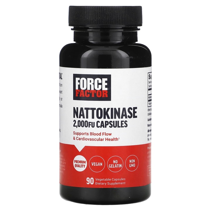 Force Factor, Nattokinaza, 2000 FU, 90 capsule vegetale, vegan, fara gelatina