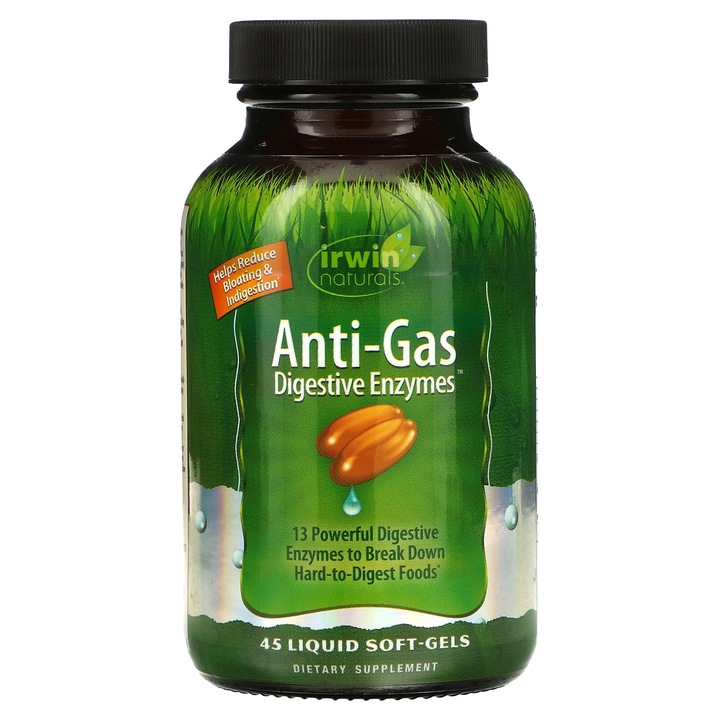 Irwin Naturals, enzime digestive anti-gaze, 45 capsule moi in lichid