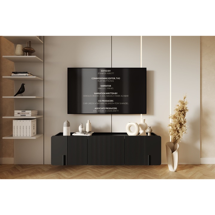 Comoda RTV suspendata Bogart Malmi 150 cm, negru mat, 2 usi, 1 sertar, 42x150x40cm