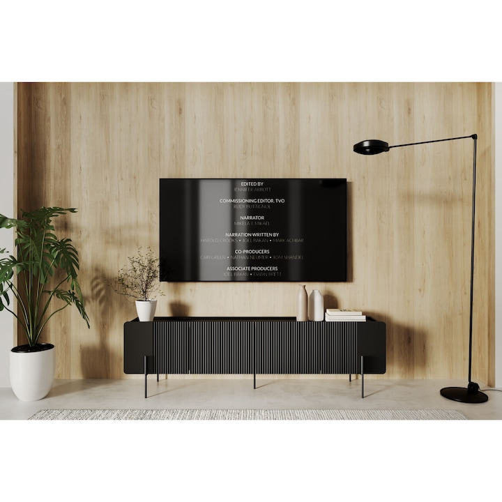 Szafka RTV Malmi 200 cm czarny mat na czarnych nóżkach – nowoczesna i stylowa elegancja