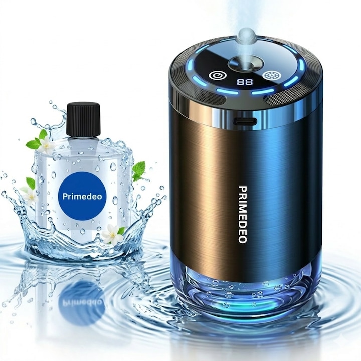 Odorizant Auto Profesional PRIMEDEO Start Fresh, Difuzor cu Acumulator, Lumini Ambientale, Proiectie de Stele, Parfum inclus, Iluminare Relaxanta si Design Elegant, Produse Cosmetica Auto, Odorizant Masina