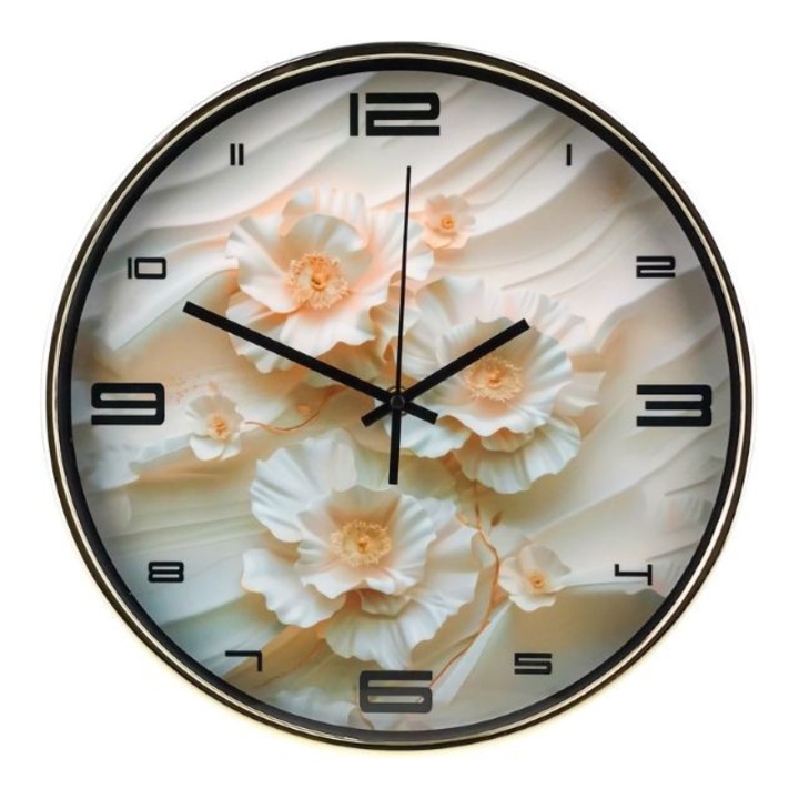 Стенен часовник, пластмасов, с цветя. 30x30 см, M1