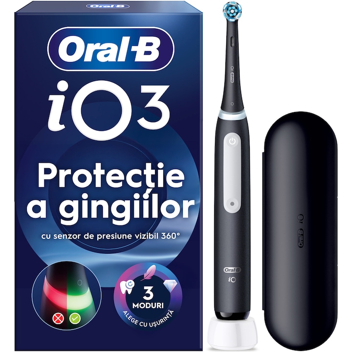 Periuta de dinti electrica Oral-B iO 3, 1 rezerva periuta de dinti electrica, 1 trusa de voiaj, negru